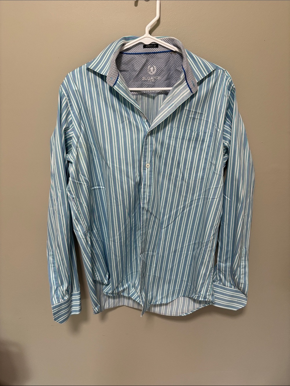Bugatchi Light Blue and White Striped Dress Shirt